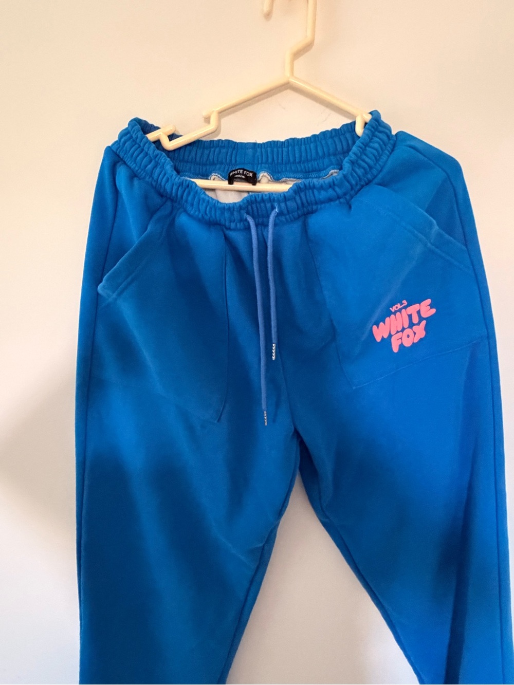 White Fox Boutique Blue Jogger Sweatpants with Pink Logo - Picture 3 of 4